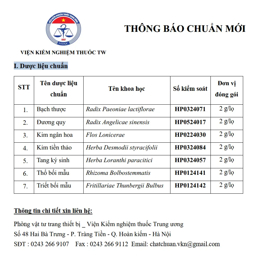 Thông báo chuẩn mới tháng 5/2024