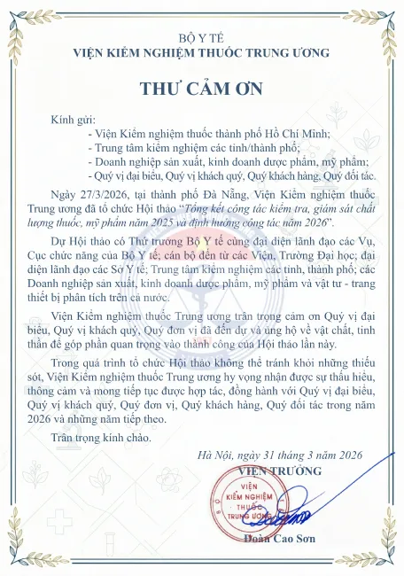 THƯ CẢM ƠN